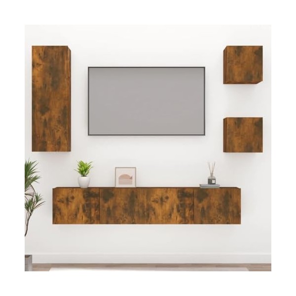 TEKEET Home Hardware Businese Meuble TV 5 pièces en chêne fumé