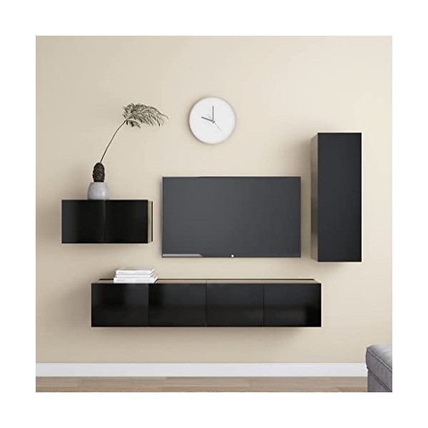 DCRAF Home Hardware Businese Meuble TV 4 pièces en bois Noir