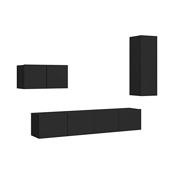 DCRAF Home Hardware Businese Meuble TV 4 pièces en bois Noir