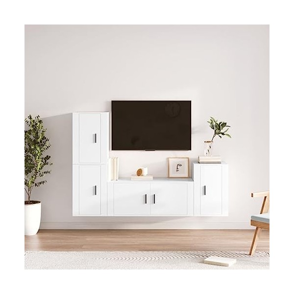 RAUGAJ Home Hardware Businese Ensemble de 4 meubles TV en bois dingénierie Blanc