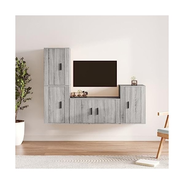 TEKEET Home Hardware Businese Meuble TV 4 pièces en bois Sonoma Gris