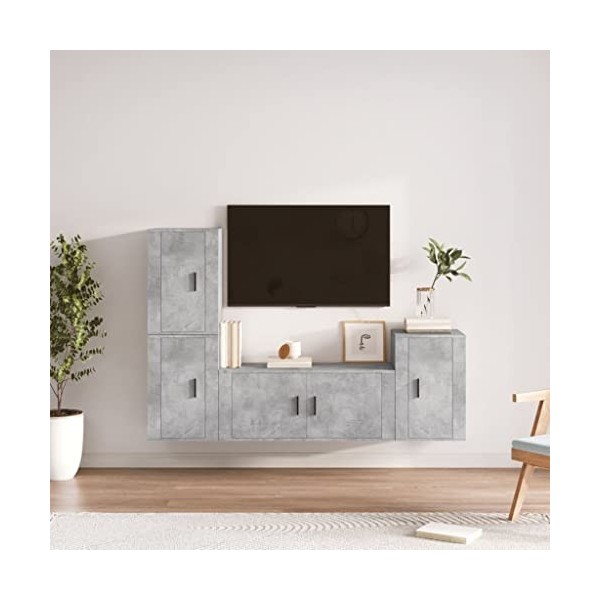 TALCUS Home Hardware Businese Meuble TV 4 pièces en bois Gris béton