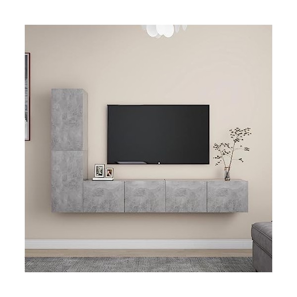 RAUGAJ Home Hardware Businese Meuble TV 4 pièces en bois Gris béton