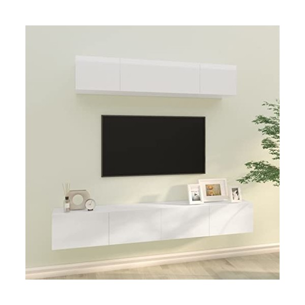 WOODEY Meuble TV 4 pièces en bois blanc brillant