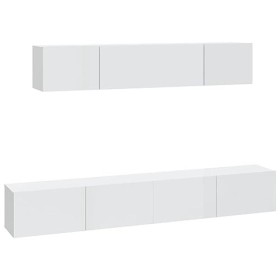 WOODEY Meuble TV 4 pièces en bois blanc brillant