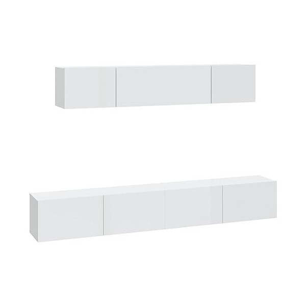 WOODEY Meuble TV 4 pièces en bois blanc brillant