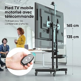 ONKRON Support TV Motorisé pour 50-86 Pouces, Meuble TV Escamotable jusquà 90 kg - Support TV roulettes Motorisé Max VESA 80