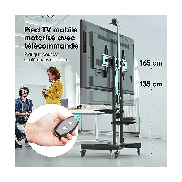 ONKRON Support TV Motorisé pour 50-86 Pouces, Meuble TV Escamotable jusquà 90 kg - Support TV roulettes Motorisé Max VESA 80