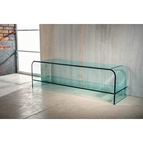 IMAGO FACTORY Net | Plateau en verre incurvé avec étagère, table pour TV en verre, meuble de salon, base TV moderne, meuble T