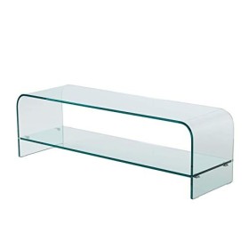 IMAGO FACTORY Net | Plateau en verre incurvé avec étagère, table pour TV en verre, meuble de salon, base TV moderne, meuble T
