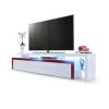 Vladon Meuble TV Bas Leon V3, Corps en Blanc Haute Brillance/Façades en Blanc Haute Brillance avec Une bodure en Bordeaux Hau