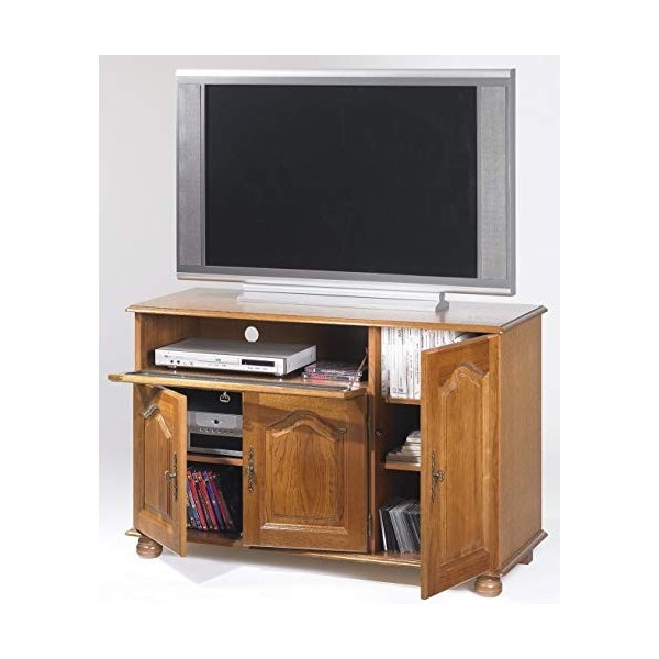 ACTUAL DIFFUSION Meuble TV 55 Pouces Chêne 3 Portes 1 Abattant Vitré 6 Niches Longueur 120.6 Hauteur 77 Profondeur 46.5 cm