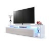 Vladon Meuble TV Bas Leon V3, Corps en Blanc Haute Brillance/Façades en Gris Sable Haute Brillance avec Une bodure en Blanc H