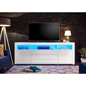 Stella Trading Goal Gal Bas éclairage LED Bleu – Meuble TV avec Beaucoup despace de Rangement pour Votre Salon, Bois dingén
