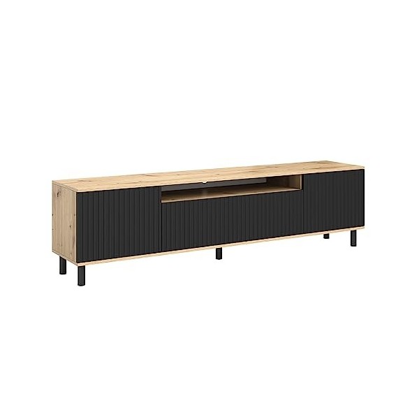 Petits-meubles Meuble TV 3 Portes 200 cm Lenny Bois et Noir