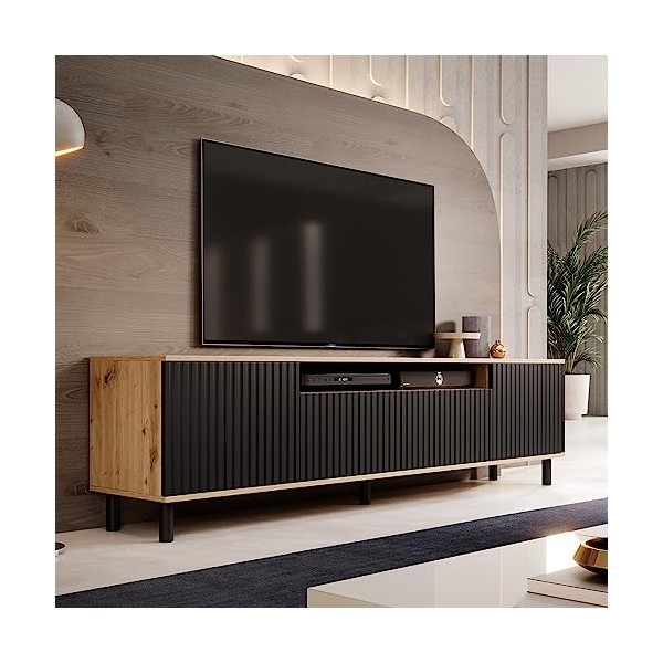 Petits-meubles Meuble TV 3 Portes 200 cm Lenny Bois et Noir