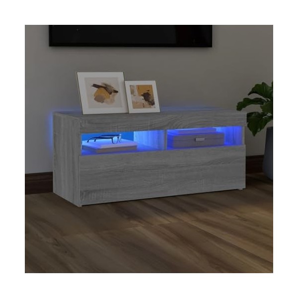 Meuble TV avec lumières LED Sonoma Gris 90x35x40 cm - Meuble Chambre, Support Télé pour Salon Salle à Manger Chambre, Style I