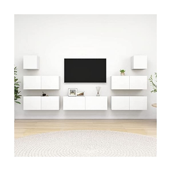 Tidyard Ensemble de Meuble TV Suspendu Design Moderne Meuble TV Mural Salon 8 pcs Noir Aggloméré