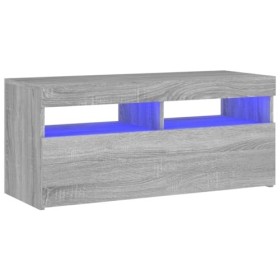 Meuble TV avec lumières LED Sonoma Gris 90x35x40 cm - Meuble Chambre, Support Télé pour Salon Salle à Manger Chambre, Style I