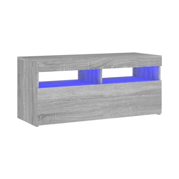 Meuble TV avec lumières LED Sonoma Gris 90x35x40 cm - Meuble Chambre, Support Télé pour Salon Salle à Manger Chambre, Style I