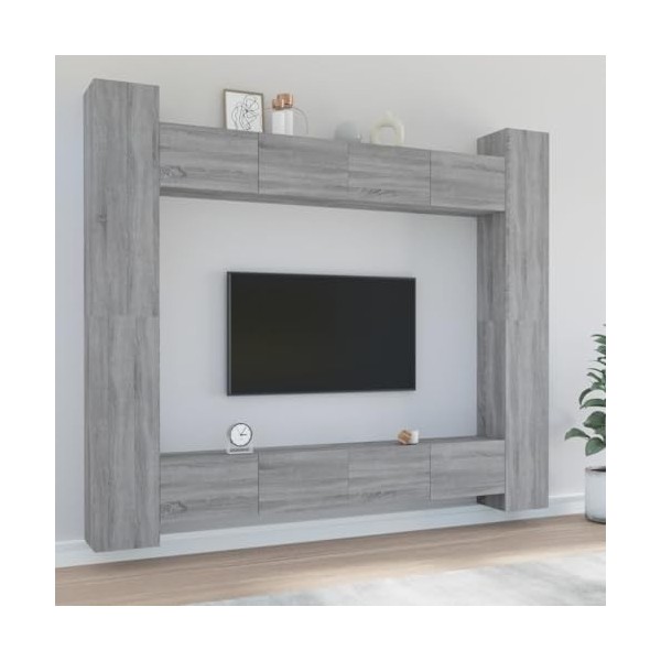 Ensemble de Meubles TV 8 pcs Sonoma Gris Bois dingénierie - Meuble TV de Salon Banc Télé Industriel, Support Rangement Conso