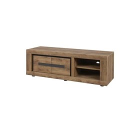 Meuble TV 2 Portes 2 niches Bois Tropical - Peyton - L 151 x l 50 x H 48 cm - Neuf