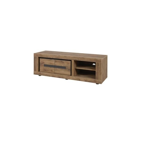 Meuble TV 2 Portes 2 niches Bois Tropical - Peyton - L 151 x l 50 x H 48 cm - Neuf