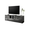 Tousmesmeubles Meuble TV 2 Portes 1 tiroir Laqué Gris Brillant + LEDs - Bari - L 181 x l 42 x H 57 cm - Neuf