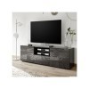 Tousmesmeubles Meuble TV 2 Portes 1 tiroir Laqué Gris Brillant + LEDs - Bari - L 181 x l 42 x H 57 cm - Neuf