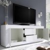 Meuble TV Moderne 2 Portes en Bois Blanc laqué Brillant - Milan - L 210 x l 43 x H 66 cm