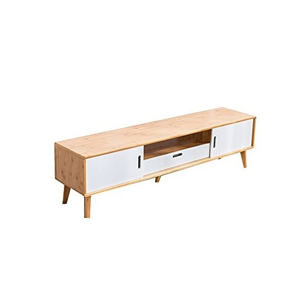 XIBANY Console multimédia pour Meuble TV au Sol, étagère multimédia pour Meuble TV en Bambou Naturel, pour décodeurs/routeurs