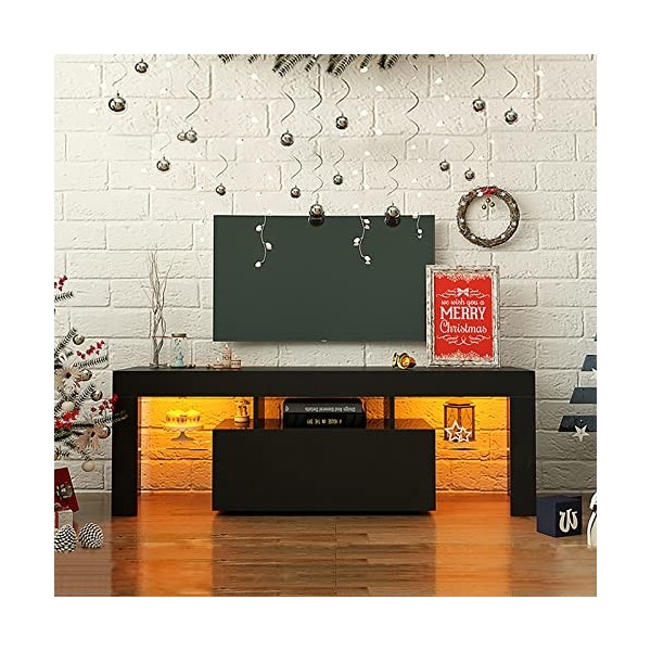 JOYSOURCE Meuble TV LED noir brillant avec lumières LED RVB - Meuble TV en bois pour jeux vidéo - Meuble TV de 55/60" - Meubl