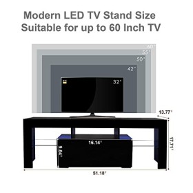JOYSOURCE Meuble TV LED noir brillant avec lumières LED RVB - Meuble TV en bois pour jeux vidéo - Meuble TV de 55/60" - Meubl