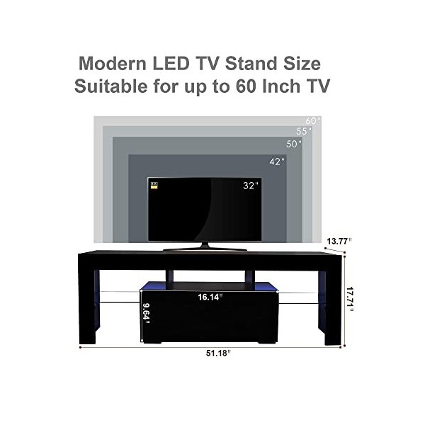 JOYSOURCE Meuble TV LED noir brillant avec lumières LED RVB - Meuble TV en bois pour jeux vidéo - Meuble TV de 55/60" - Meubl