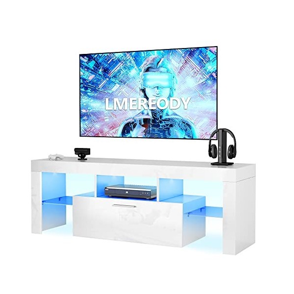 LMEREODY Meuble TV LED moderne pour téléviseur de 55", installation rapide, centre de divertissement de jeu avec lumières LED