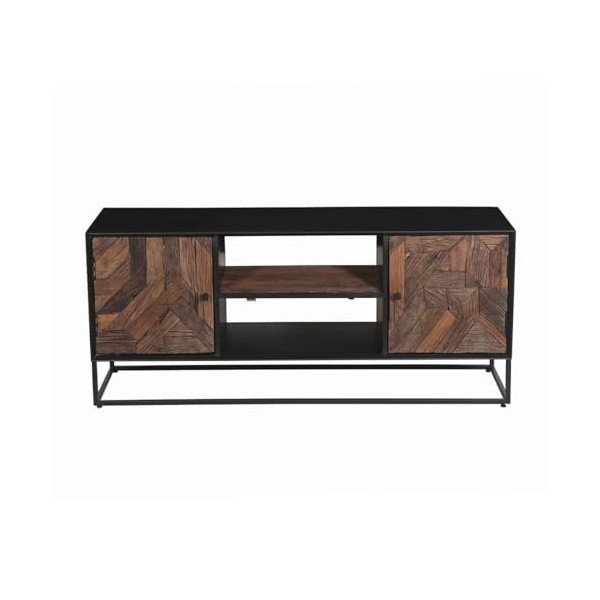 AltoBuy Jordan - Meuble TV 2 Portes 2 Niches en Métal Noir et Bois Recyclé