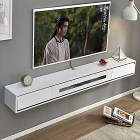 XIBANY Meuble TV Mural Console TV Flottante avec 2 Tiroirs, Meuble TV Flottant de 47,2 Pouces, pour Décodeurs Câbles/Routeurs