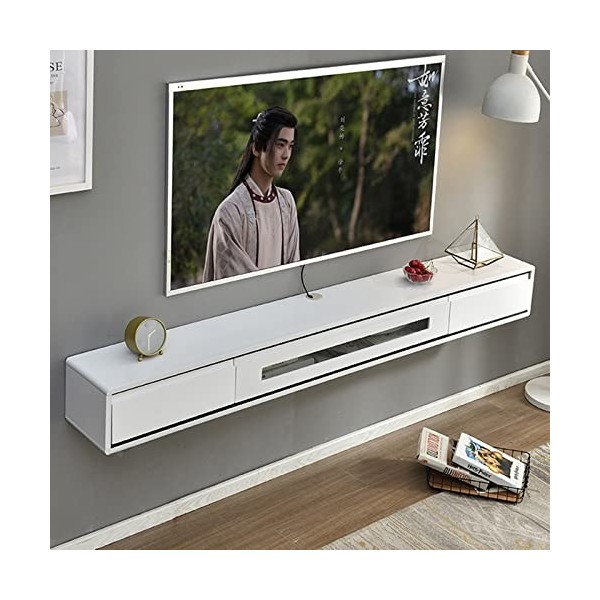 XIBANY Meuble TV Mural Console TV Flottante avec 2 Tiroirs, Meuble TV Flottant de 47,2 Pouces, pour Décodeurs Câbles/Routeurs
