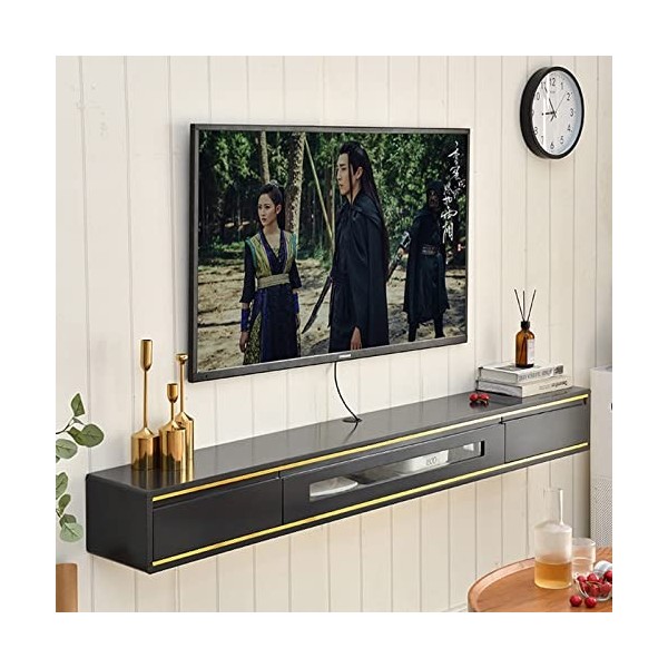 XIBANY Meuble TV Mural Console TV Flottante avec 2 Tiroirs, Meuble TV Flottant de 47,2 Pouces, pour Décodeurs Câbles/Routeurs
