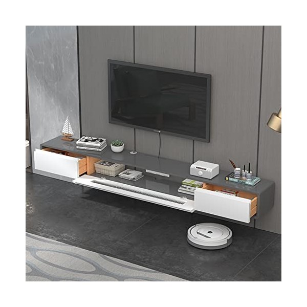 Meuble TV Mural Console multimédia Murale avec 2 Tiroirs, Meuble TV Mural Flottant de 55,1 Pouces, Étagère TV Flottante Centr