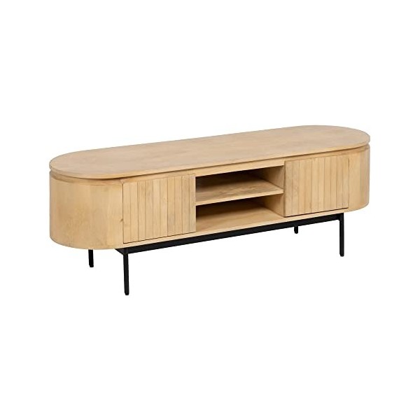 LOLAhome Meuble TV ovale en bois de manche naturel stratifié 140 x 40 x 48 cm