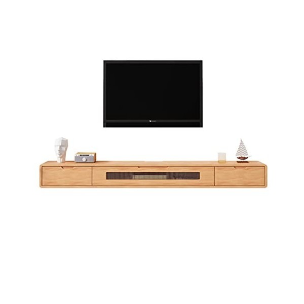 Meuble TV Mural 140Cm Meuble TV Flottant en Bois Massif, Console Média Murale pour Centre De Divertissement De Salon, Meuble 