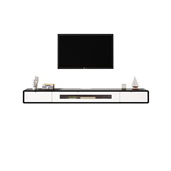 Meuble TV Mural 140Cm Meuble TV Flottant en Bois Massif, Console Média Murale pour Centre De Divertissement De Salon, Meuble 