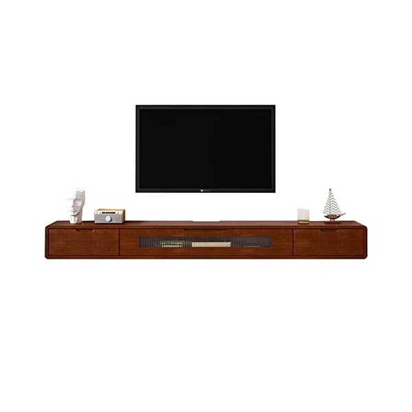 Meuble TV Mural 140Cm Meuble TV Flottant en Bois Massif, Console Média Murale pour Centre De Divertissement De Salon, Meuble 