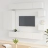 Gecheer Ensemble de Meubles TV 8 pièce Blanc Brillant Bois dingénierie Banc TV, Support de Télévision pour Salon, Chambre Me