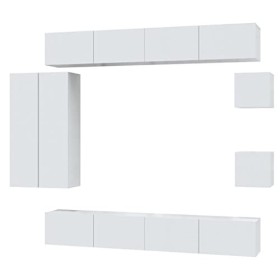 Gecheer Ensemble de Meubles TV 8 pièce Blanc Brillant Bois dingénierie Banc TV, Support de Télévision pour Salon, Chambre Me