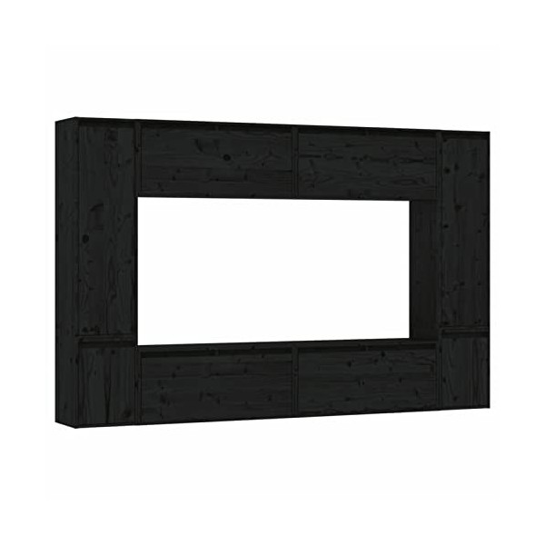 Gecheer Meubles TV 8 pièce Noir Bois Massif de pin Banc TV, Support de Télévision pour Salon, Chambre Meubles de Maison