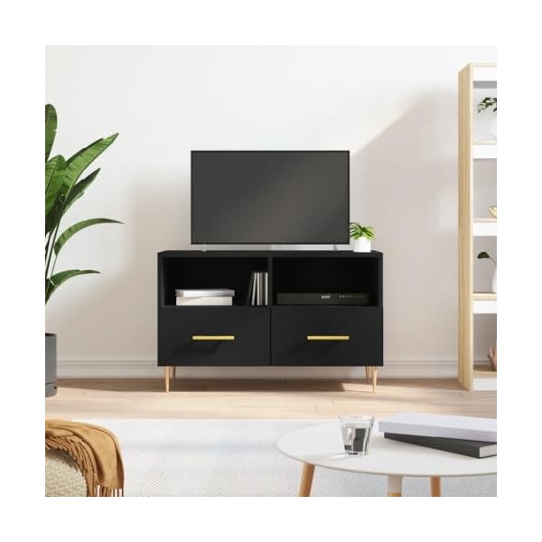 Meuble TV Noir 80x36x50 cm Bois dingénierie - Meuble TV, Armoire Basse Centre, Support Télé pour Salon Chambre,