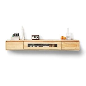 Meuble TV Flottant, Meuble TV Mural en Bois Massif avec Trou pour Fil, Applicable au Salon, Salle de Divertissement, Bureau/A