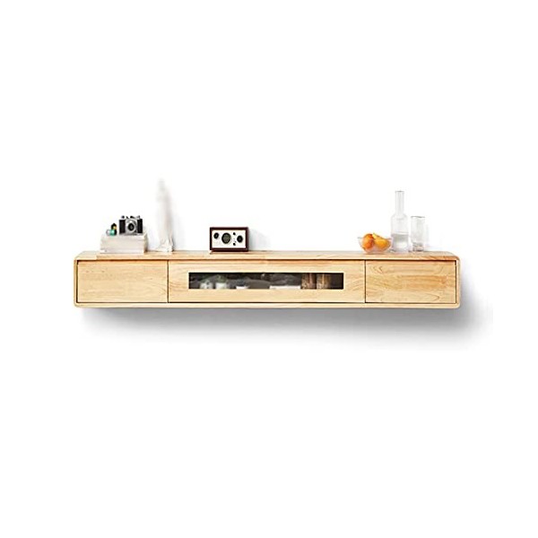 Meuble TV Flottant, Meuble TV Mural en Bois Massif avec Trou pour Fil, Applicable au Salon, Salle de Divertissement, Bureau/A